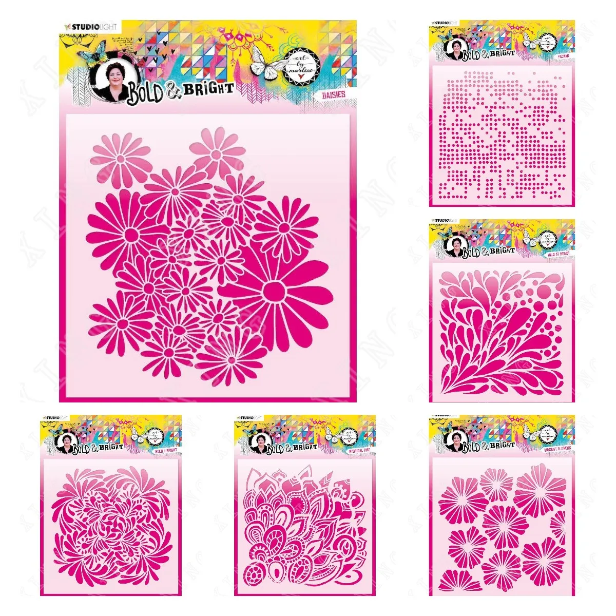 

Daisies Flowers Fire Heart Pacman Abm Bold New Layering Stencils Painting Scrapbook Coloring Embossing Album Decorative Template