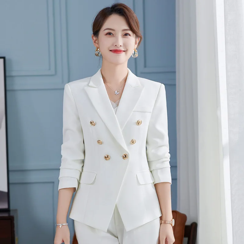 

IZICFLY Spring Autumn Style White New Suit For Women Blazer With Pants Business Slim Office 2 Piece Sets Outfits Work Wear