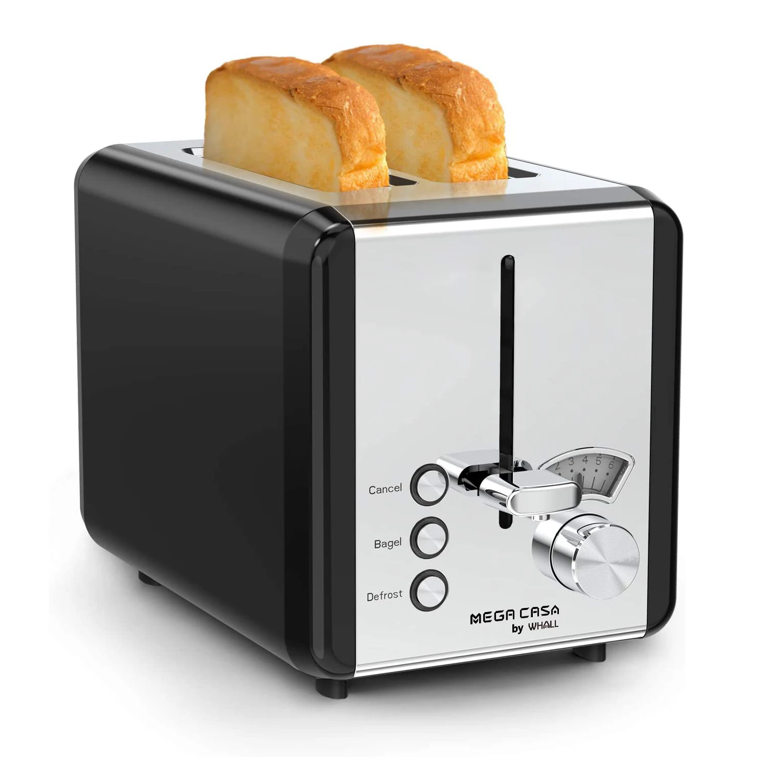 

WHALL Stainless Steel 2 Slice Toaster Bagel Toaster with Exgs,Bagel/Defrost/Cancel Function,for Various Bread Types 850W