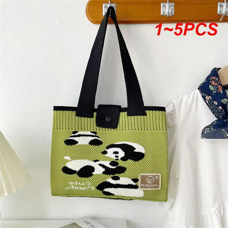 

1~5PCS Cartoon Handbag Red Panda Knitting Cute Knitted Bag Floral Plaid Canvas Bag Women's Bag Large Capacity Shoulder Bag