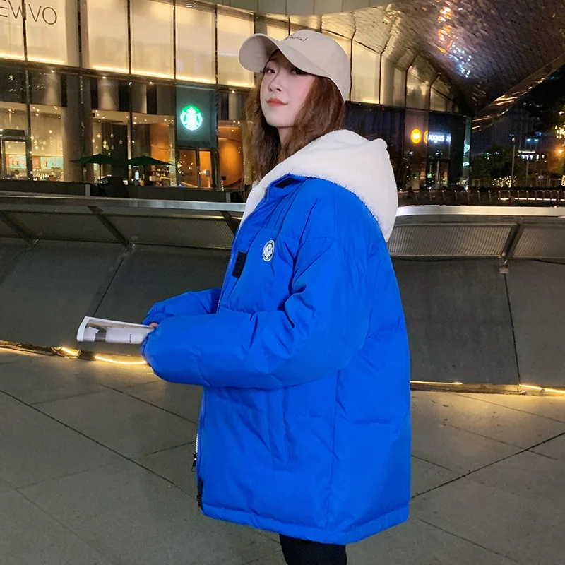 

Thickened blue bread short down female Korean version loose autumn women's coat winter free shipping jackets 2022 woman new