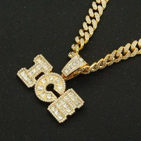 hip hop iced out cuban chains bling diamond letter ice pendant mens necklaces gold chain charm jewelry for men women choker gift
