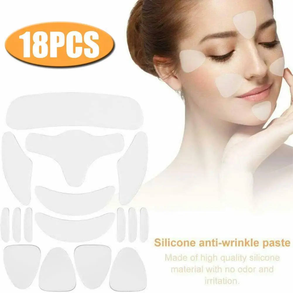 18PCS Reusable Silicone Wrinkle Removal Sticker Facial Lifting Strips Forehead Neck Line Remover Eye Patches Anti Aging Skin Pad