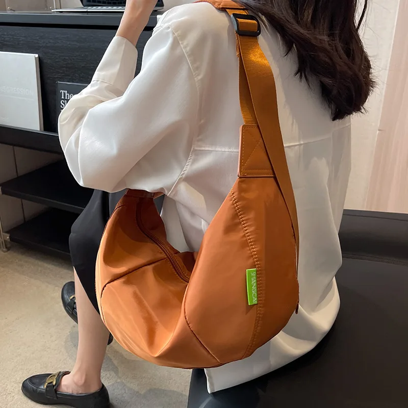 Fashion Wide Shoulder Strap Single Shoulder Crossbody Bag Nylon Women's Large Capacity Hobos Commuter Simple Casual Soft Satchel