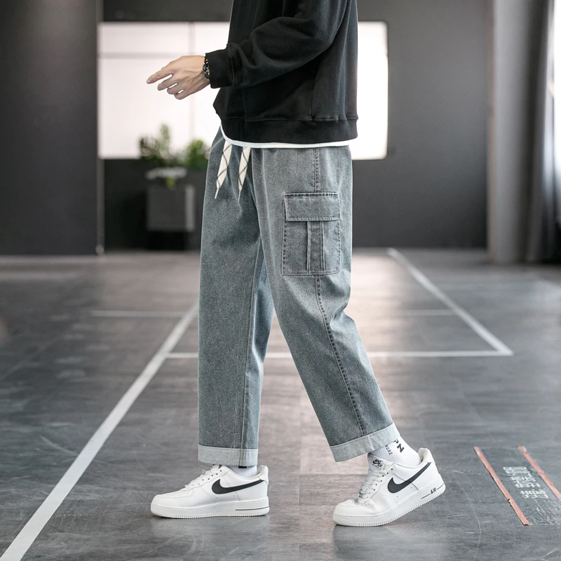 2022 New in Fashion Jeans Men Casual Pants Elastic Waist Straight Pants Denims Men's Clothing