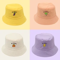 vegetable embroidery panama bob caps for women men solid reversible folded bucket hats unisex sun protection fisherman hat