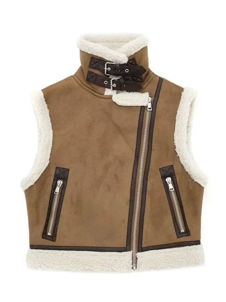 Жилетка женская плюшевая без рукавов уличная одежда с лацканами в стиле пэчворк