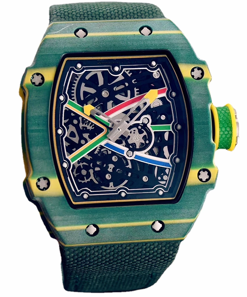 

Men Automatic Mechanical White Green Canvas Watch Tourbillion Carbon Fiber