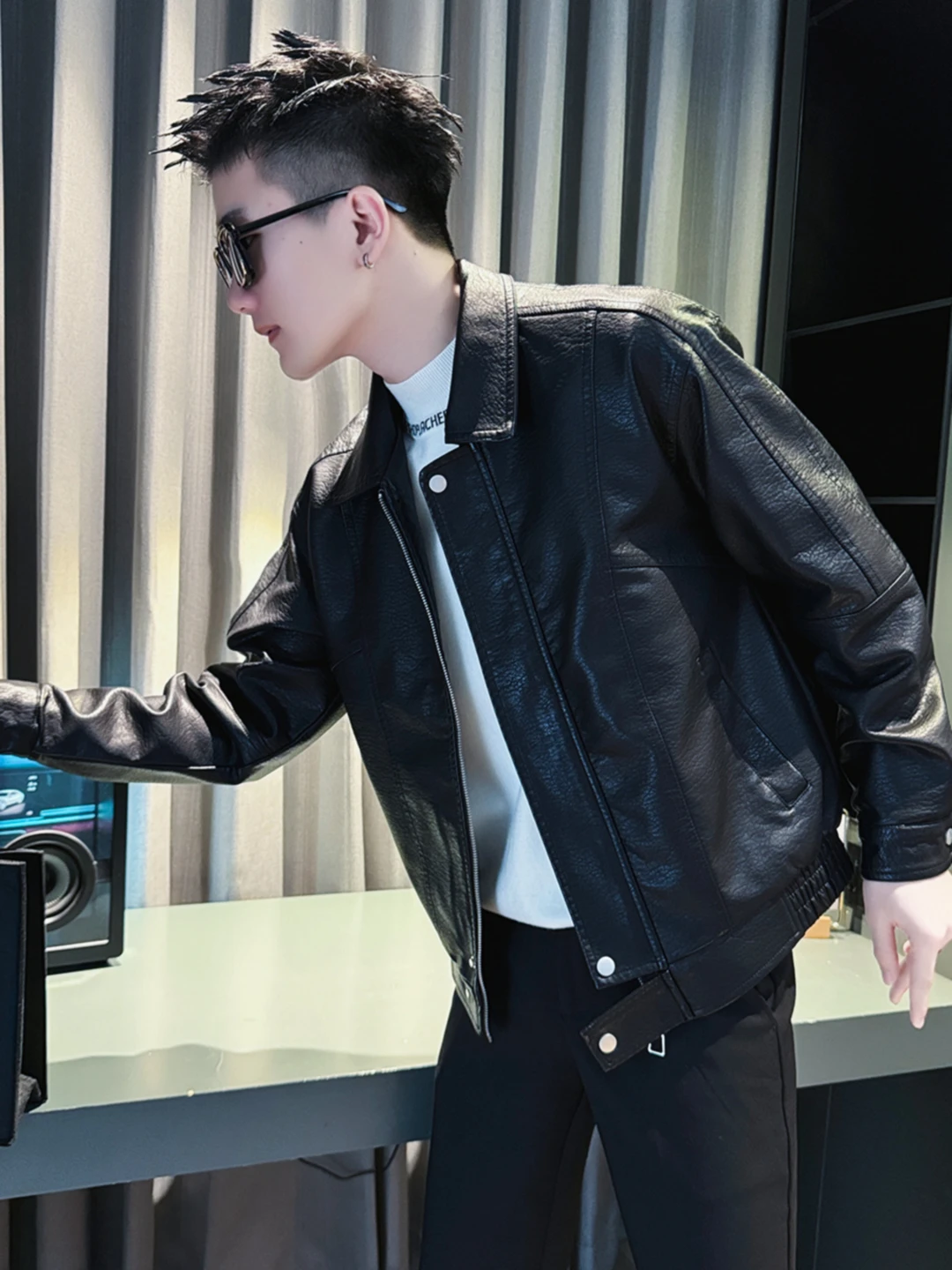 Pu Shuai Тяжее кожаное пальто Верхняя одежда Мужская весенне-осенняя модная