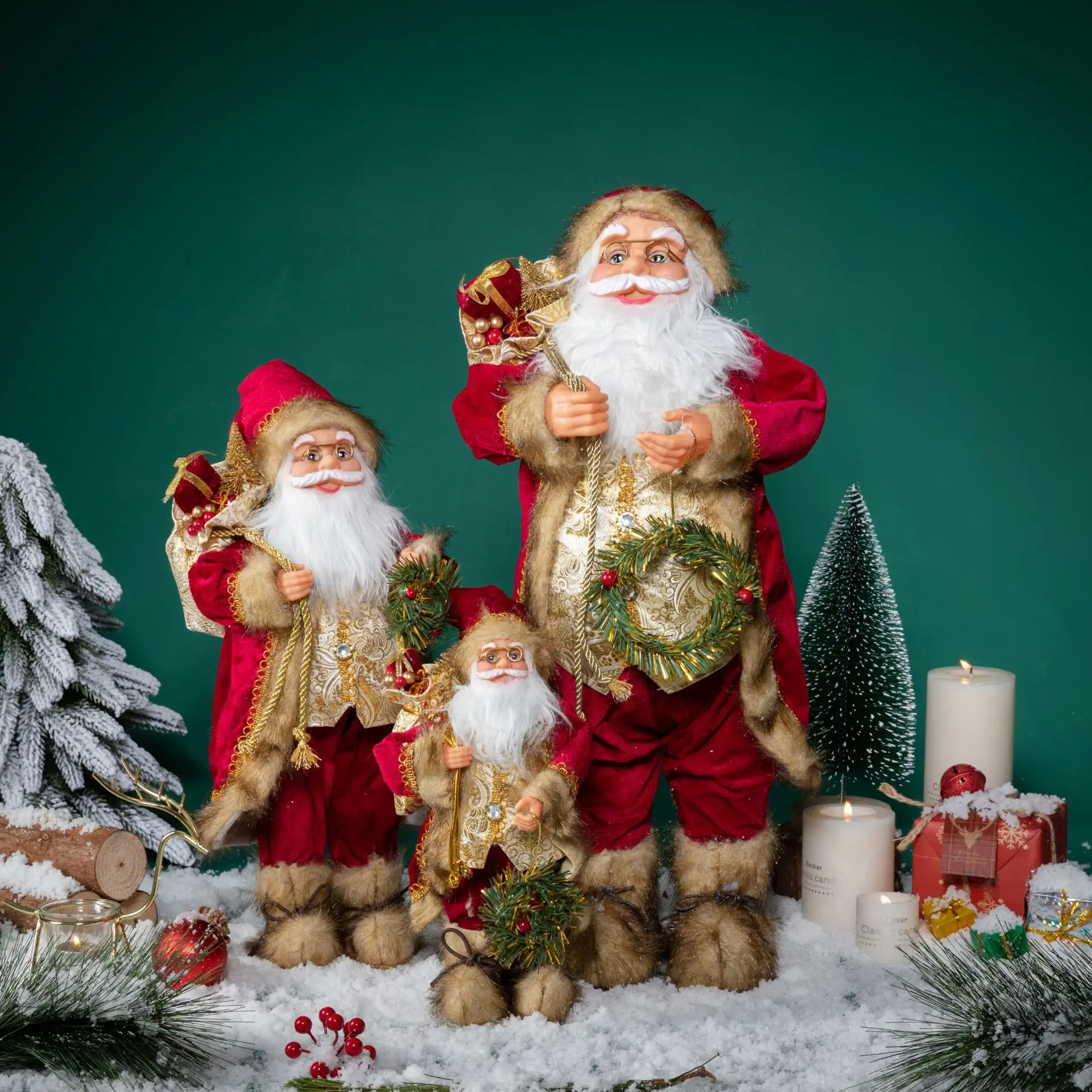 

Christmas Accessories Decoration Action Figures Santa Claus Doll Gold Lock Red Backpack Santa Claus Ornaments Children Toys