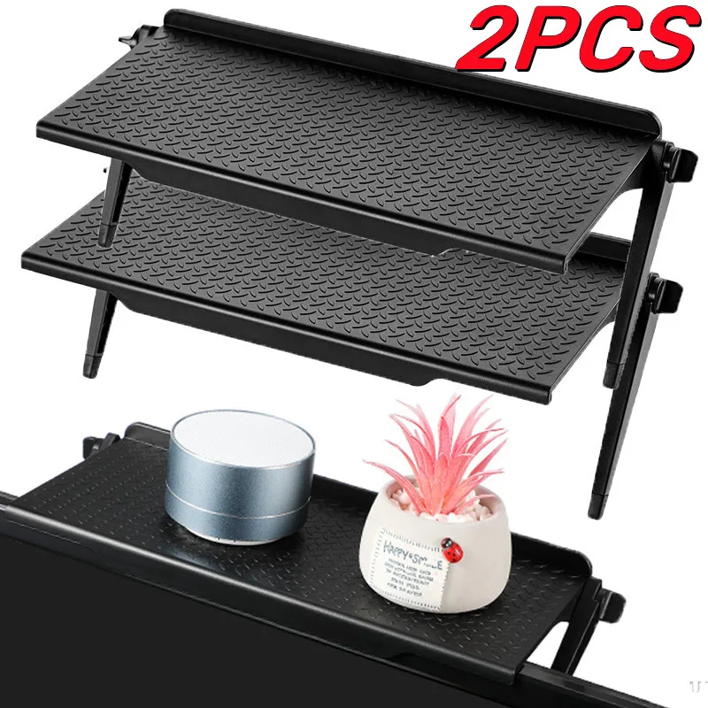 

2PCS Black White Screen Top Shelf Racks Adjustable TV Top Storage Bracket Stand Punch Free Computer Phone Holder Organizer