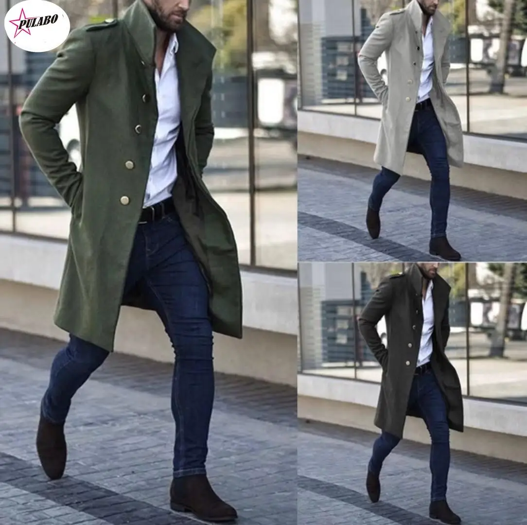 

Mens Wool Overcoat Winter Thicken Jacket Men Turn-Down Collar Casual Single Breasted Long Woollen Wind Black Male Coat
