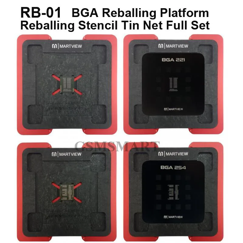 Martview RB-01 Reballing Stencil Tin Net Full Set for EMMC/EMCP/UFS BGA153/162/169/186/221/254 With Fixed Plate and Holder |