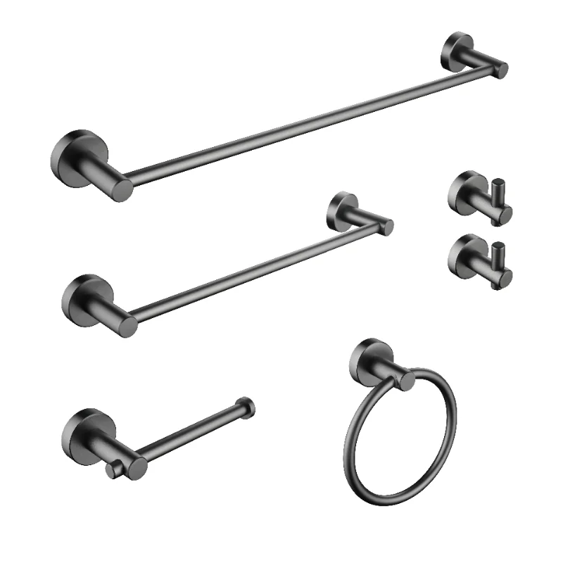 

6 Piece Bathroom Towel Rack Set Wall Mount Gunmetal Black Aluminium [US Stock]