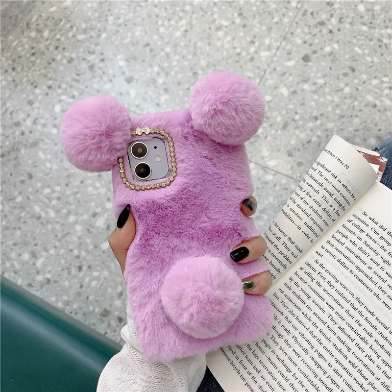 For Samsung Galaxy A13 A02S A73 5G A51 A71 A50 A70 A30 A21S A22 S22 S20 S21 Plus Note 20 Ultra Cute Panda Plush Furry Phone Case