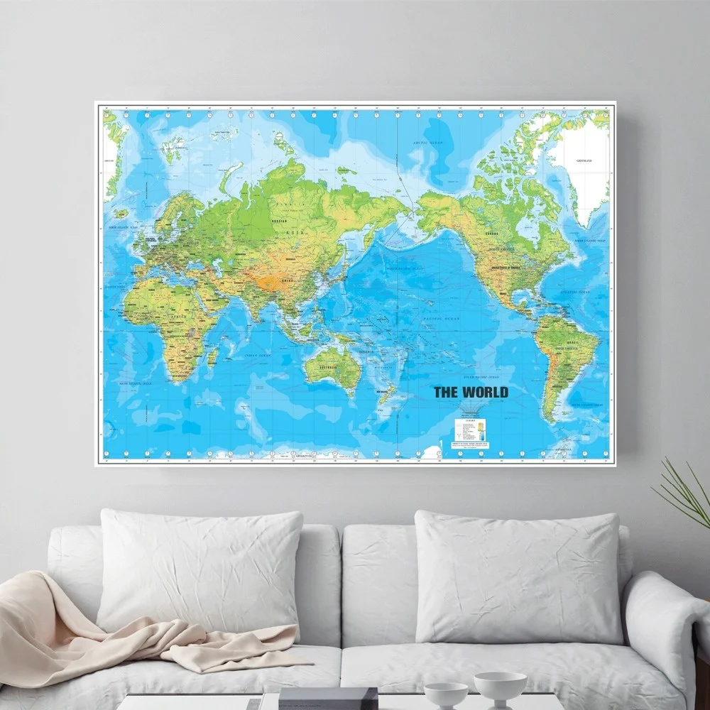 

Blue World Map Large Canvas Art Print Painting Poster Wall Picture For Living Room Home Decorative Bedroom Decor No Frame