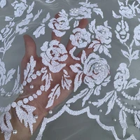 whiteredsilver flower mesh floral beaded lace fabric sequins tulle shiny dress sewing material for african glitter gown latest