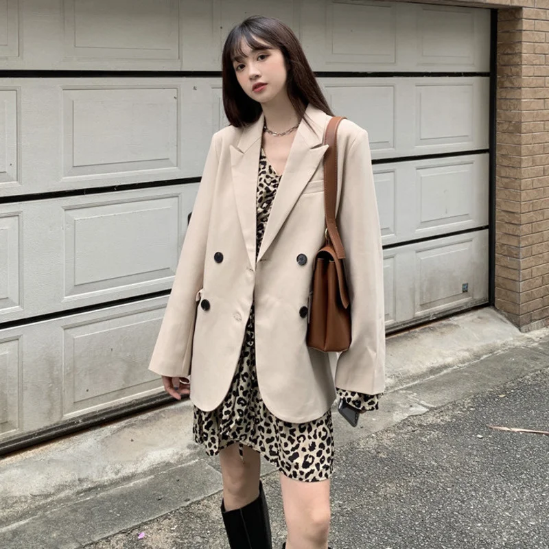 

Офисный свободный Блейзер, платья, костюм, модная женская куртка оверсайз, Женский комплект из 2 предметов с длинным рукавом