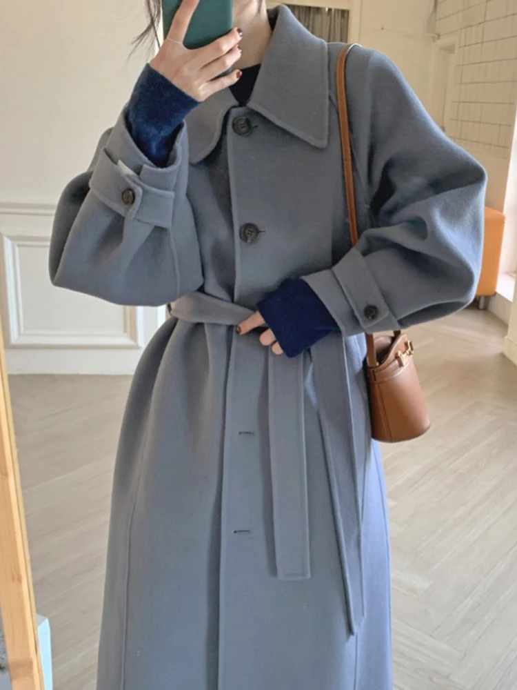 Women's Mid-length Woolen Coat Winter New Korean Style Loose Overcoat Thickened Single Breasted Casual Loose Oversize Parkas