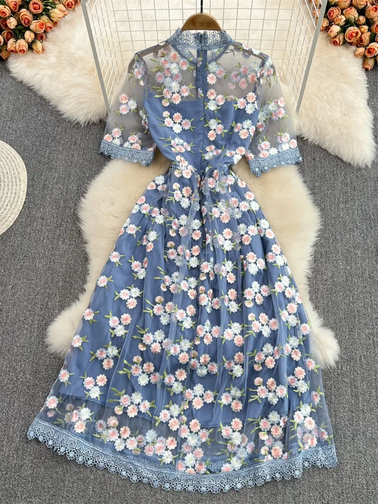 Женское модельное винтажное платье с цветочным принтом элегантное Сетчатое