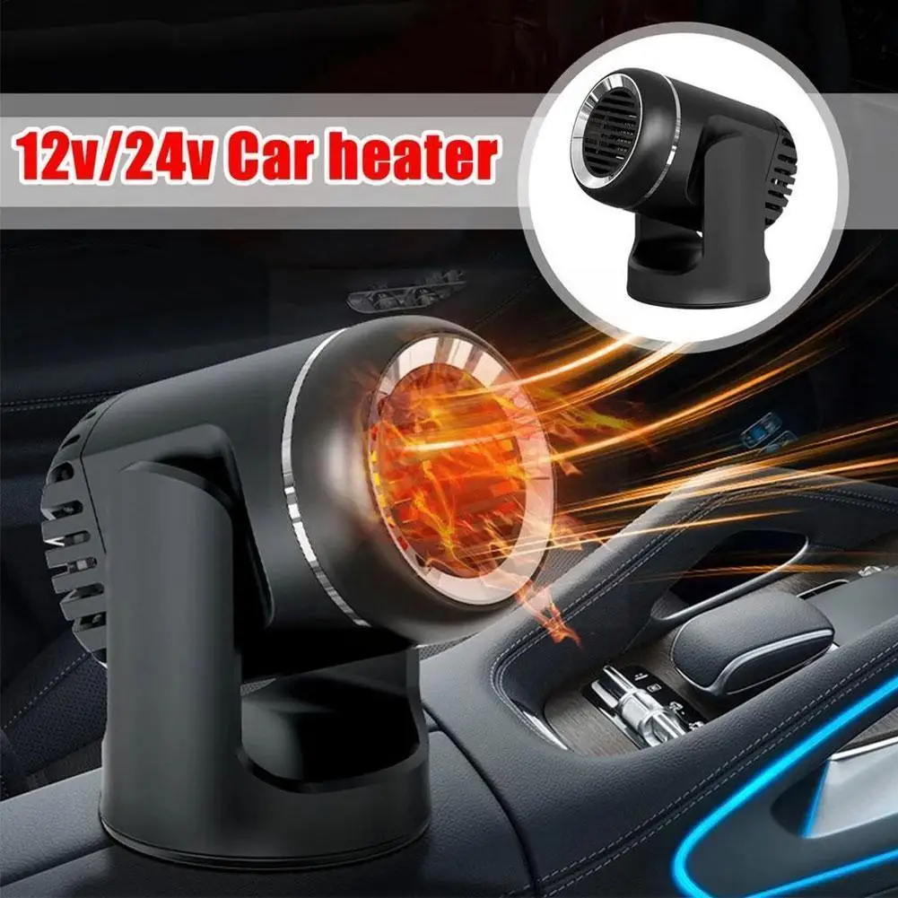 

12V/24V Car Heater Portable Auto Heater Fan Fast Heating Cars Windshield Defogger Defroster 360 Rotating Cooling for Winter O0F3