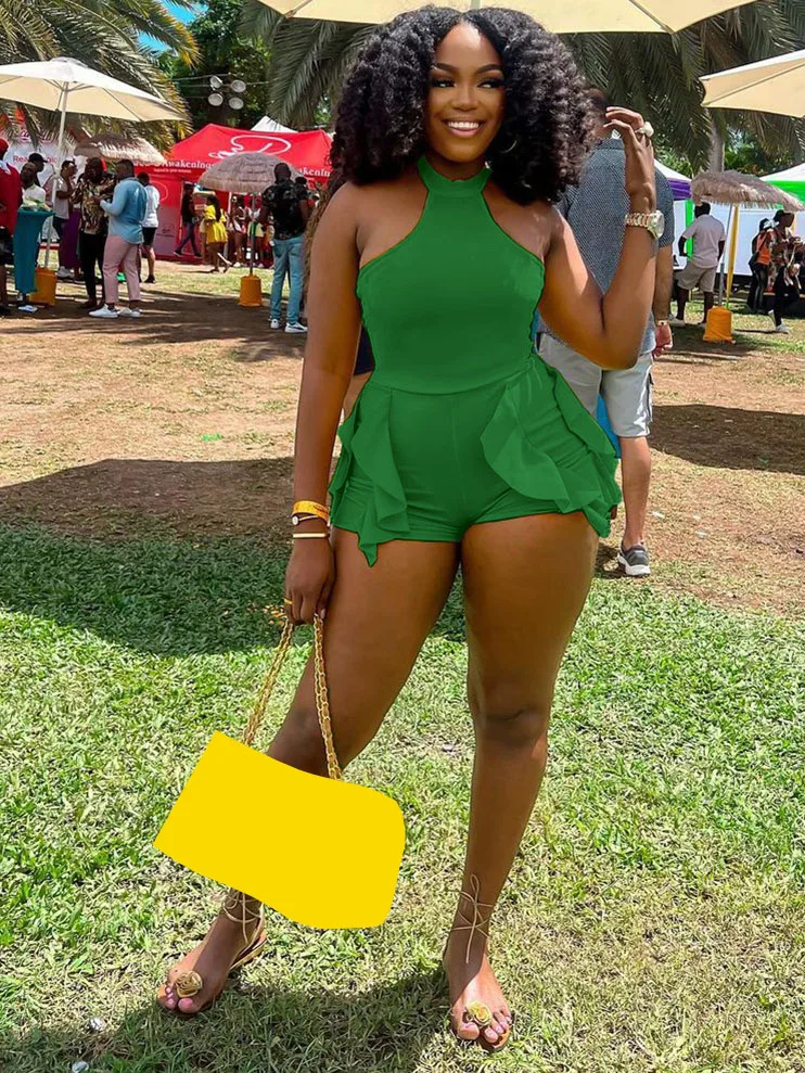 

Женский комбинезон без рукавов KEXU, с оборками и бахромой сбоку, летний модный уличный цельный костюм, комбинезон, комбинезон на бретелях, 2023