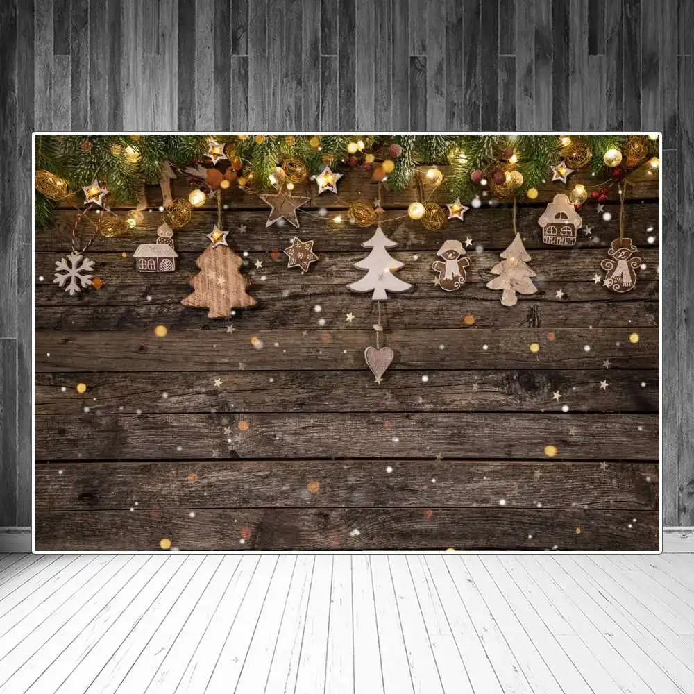 

Рождесветильник еся боке сосновые декорации гирлянда деревянная доска фотография фоны на заказ Фотообои