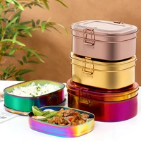 304 stainless steel bento box double layer picnic fruits snacks food strong container metal worker school student lunch box gold