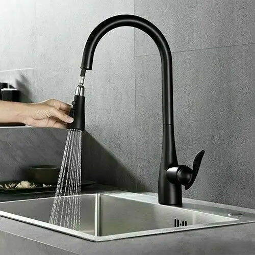 

Matte Black Single Handle Single Hole Swivel Kitchen Faucet Pull Out Sprayer