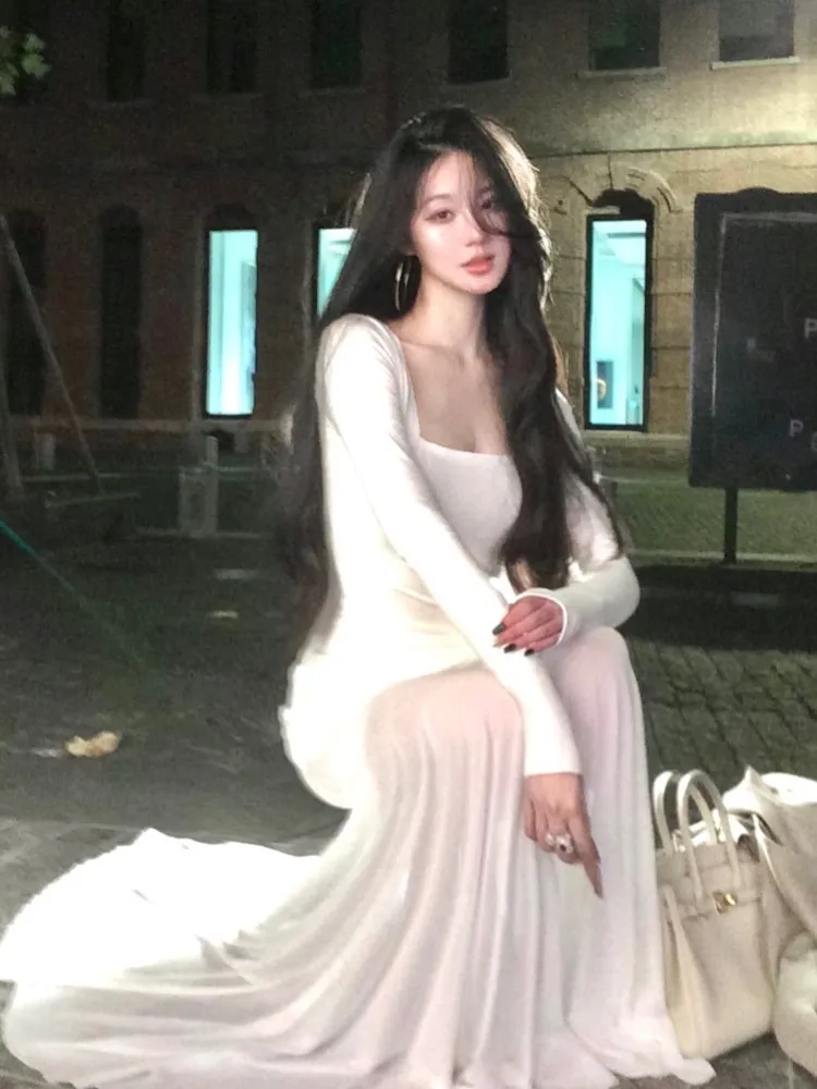 Осенне-зимние облегающие трикотажные платья с квадратным вырезом для женщин