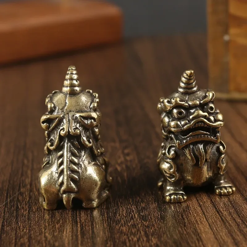 Антикварная медная статуя китайского единорога маленький орнамент винтажные