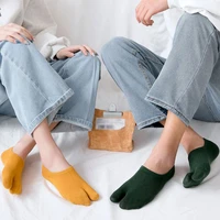 9 colors two finger invisible couple boat sock breathable comfortable non slip combed cotton summer low split toe socks one size