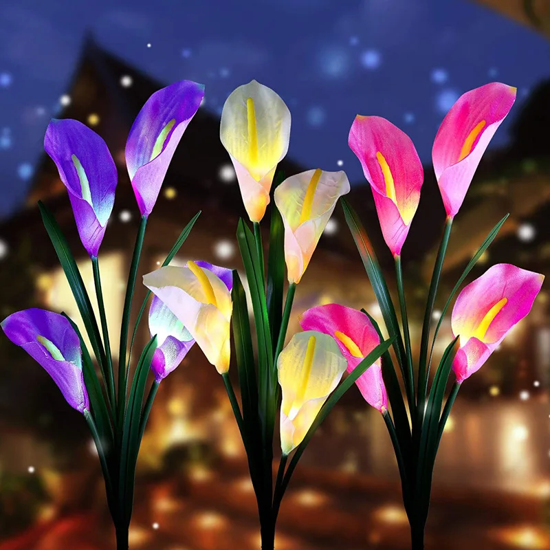 

1pcs Calla Lily Solar Led Light Outdoor 7-Color Changing Lawn Lamps for Vegetable Patch and Garden Christmas Decoration