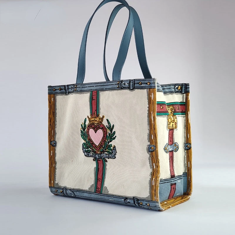 

Women Canvas Shoulder Bag Cartoon Printing Ladies Shopping Bags Cotton Cloth Fabric Grocery Handbags Tote Books For Girls