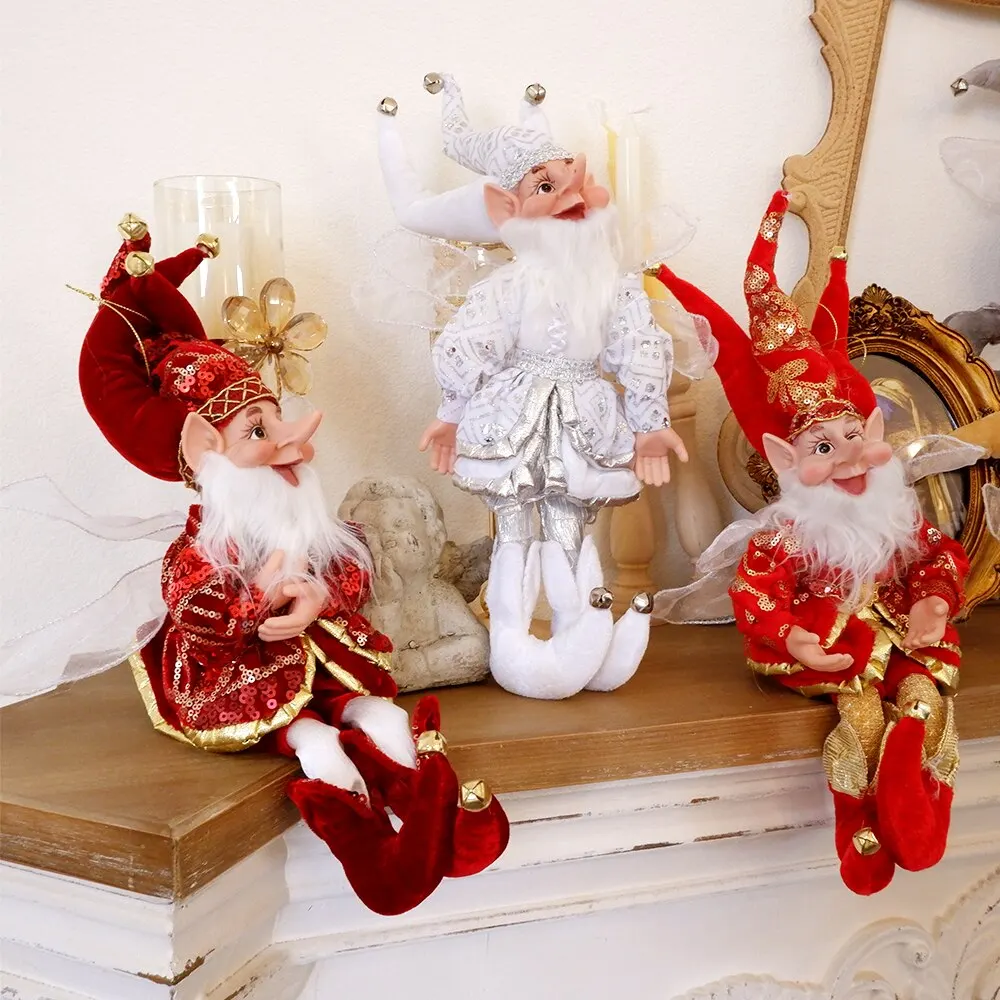 

Handmade Hanging Sitting Elf Toy Christamas Santa Plush Christmas Tree Hanging Ornament Xmas Gifts New Year Decor