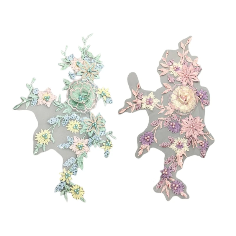 

Embroidery Pearl Beads Sequin Collar Applique Colorful Flower Sewing Trim Fabric