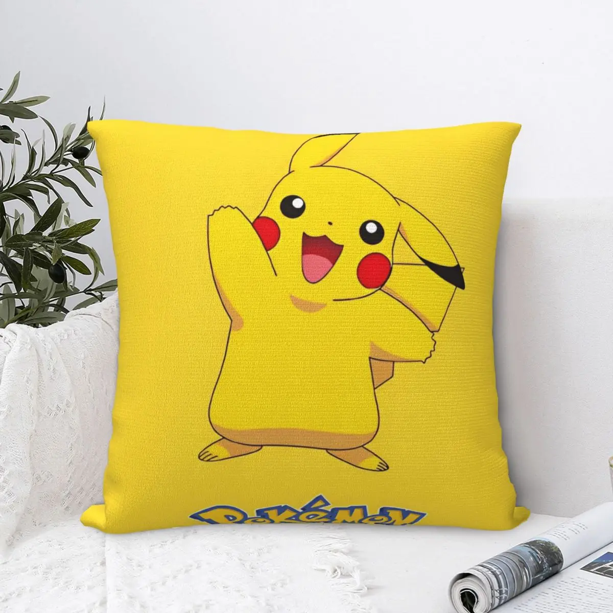 Мягкий тканевый чехол для подушки с изображением покемона Пикачу декоративный