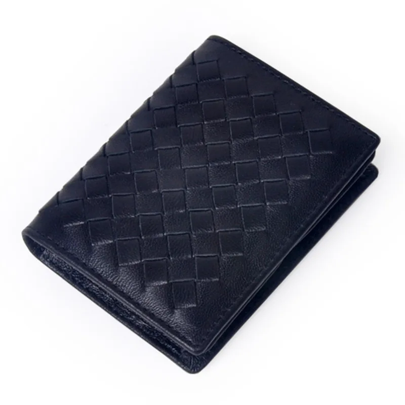 

Luxurious Hand Made Soft Sheep Skin Knitting Card Wallets 100% Genuine Leather Hot Brand Business Card Holders Unisex Card Case