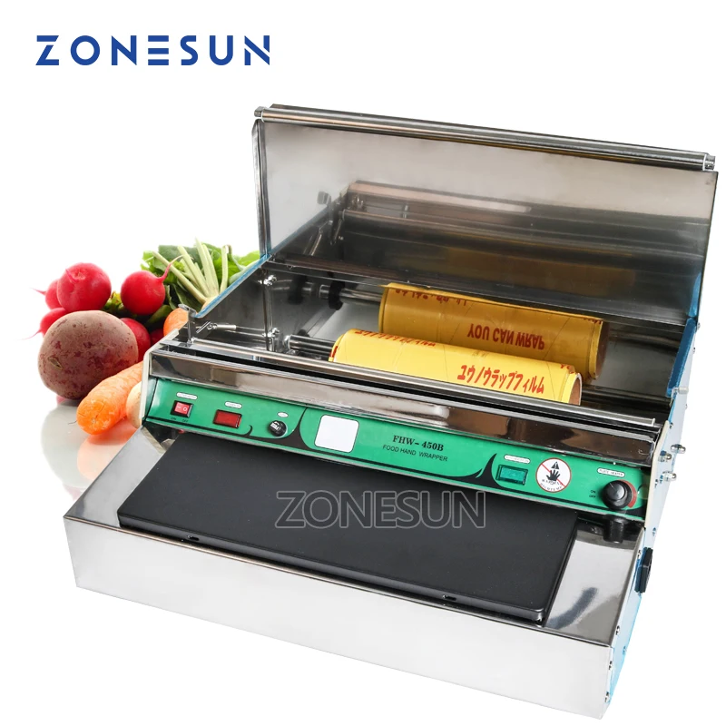 ZONESUN sealing machine Stainless steel cling film sealing Food fruit vegetable fresh film wrapper, cling film sealer packaging