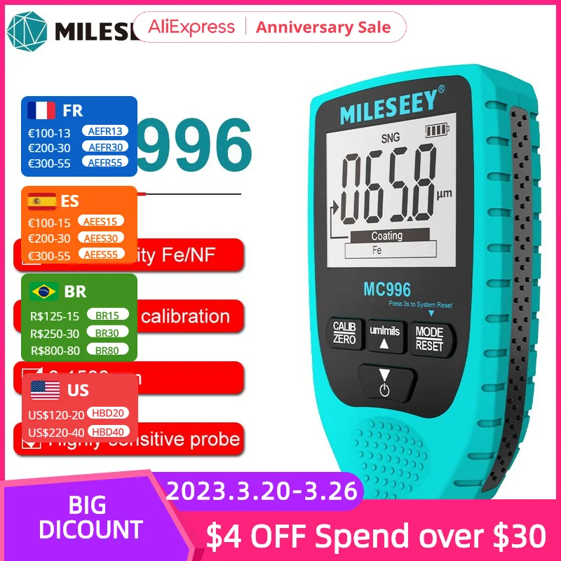MILESEEY High-Precision Digital Coating Thickness Gauge Car Paintwork Detector Paint Thickness Meter Auto Thickness Tester