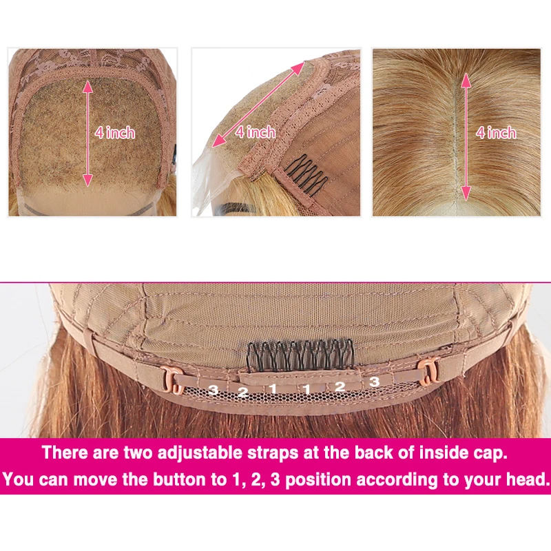 Парик из натуральных волос медового цвета волнистый 4X4 бразильский