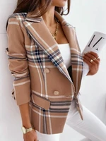 autumn winter 2022 women blazers fashion plaid printing long sleeves turn down collar buttons suit office ladies jacket coat 991