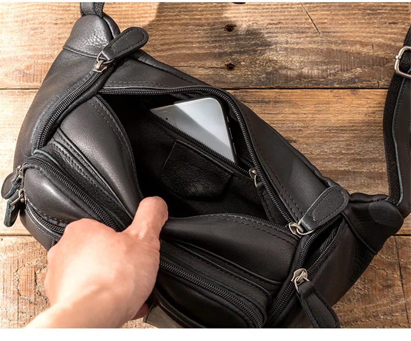 Simple casual desig first layer cowhide men black messenger bag daily outdoor light hot selling natural real leather chest bag