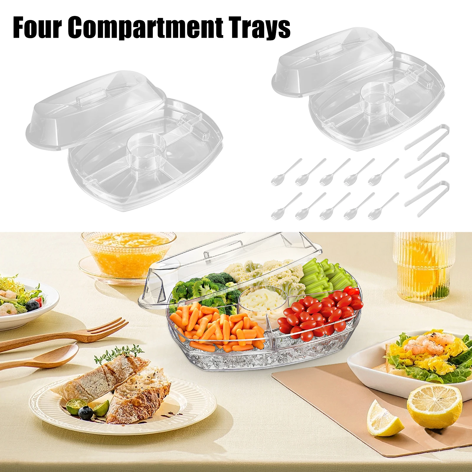 

Chilled Condiment Server with 4 Compartment Clear Chilled Serving Container with Lid Reusable Ice Party Platter Portable Chilled