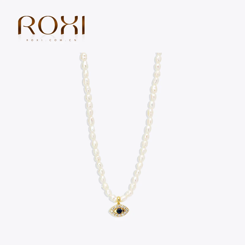 

ROXI 925 Sterling Silver Fine Peal Necklace Evil Eye Hand Star Moon Snake Pendant Women's Necklaces Summer Beach Elegant Jewelry