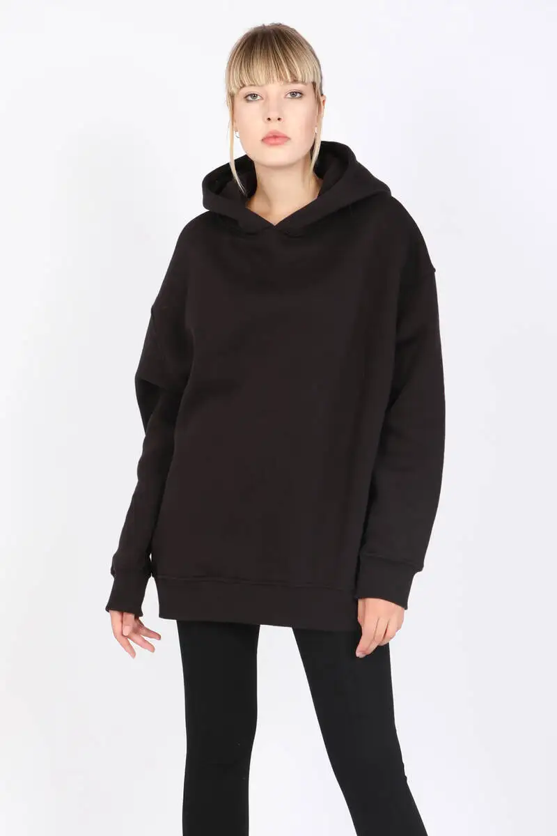 

Women's Hooded Side Pockets Sweatshirt Black