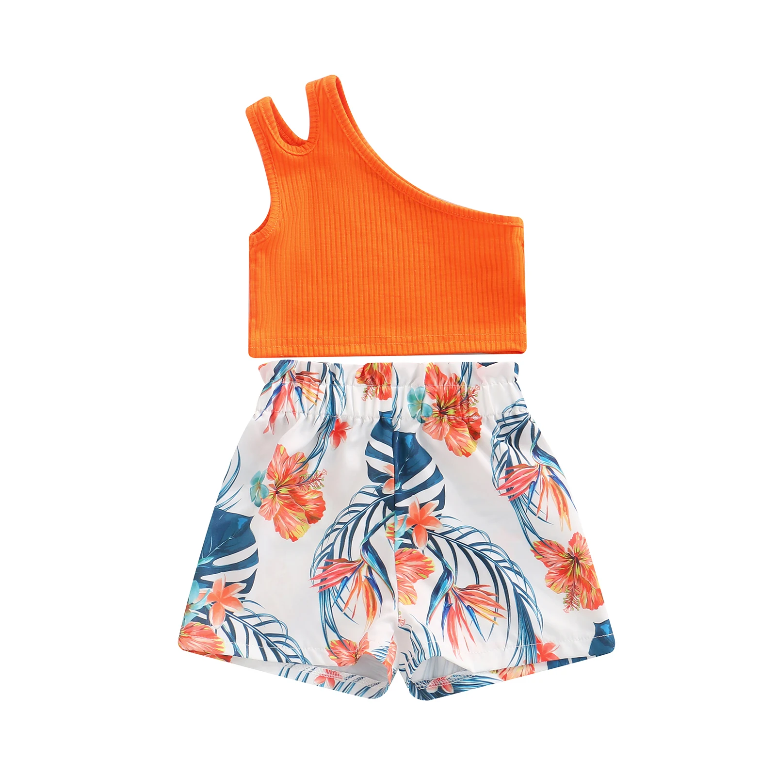 2 шт. Детские однотонные майки на одно плечо с вырезами шорты - Цена: 353.73