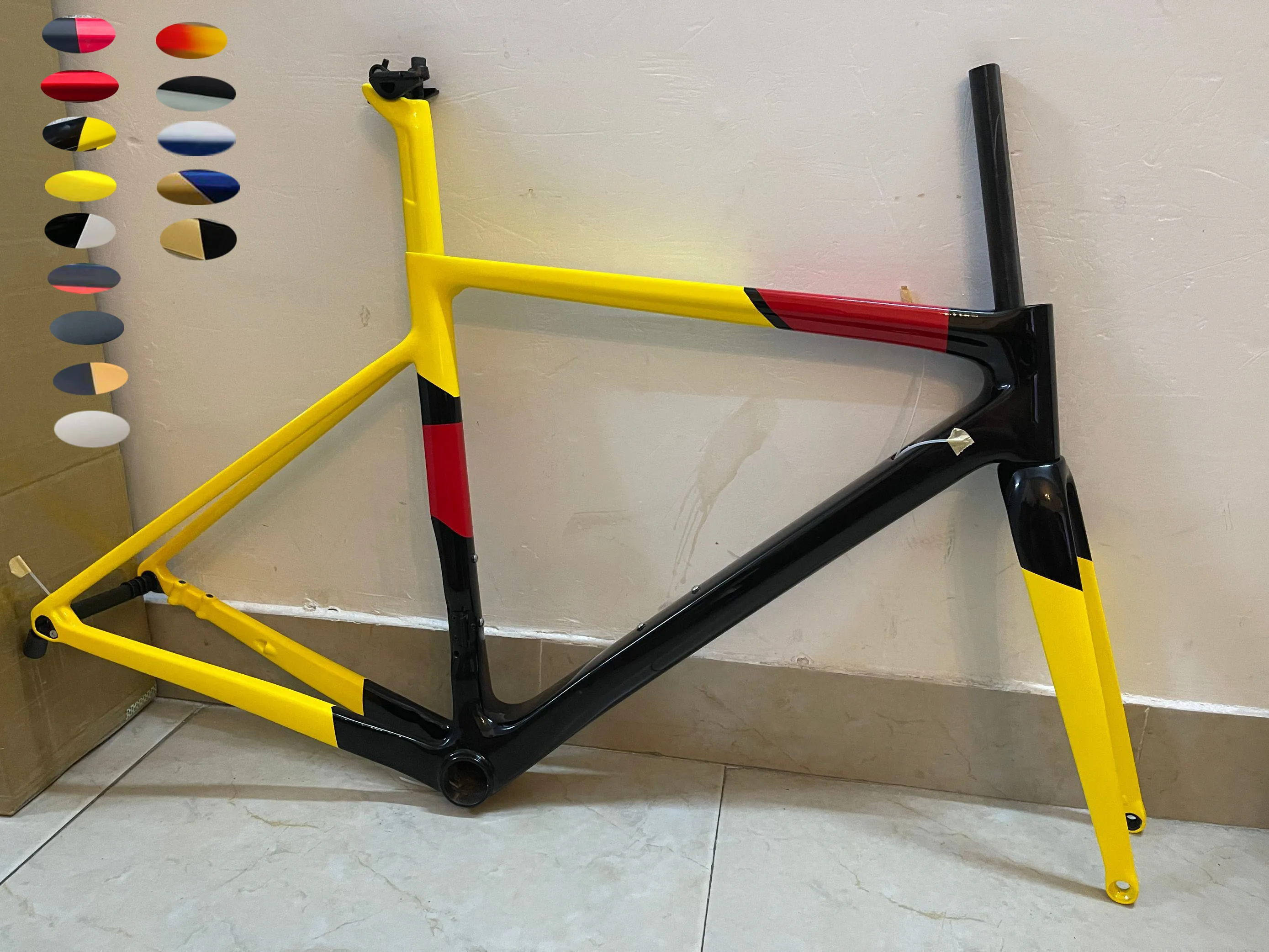 

V3RS Bicycle Frame Carbon Racing Road Bike Frameset With Fork Headset Seatpost Clamp 42/45/48/50/52/54/56/58 Yellow and Black