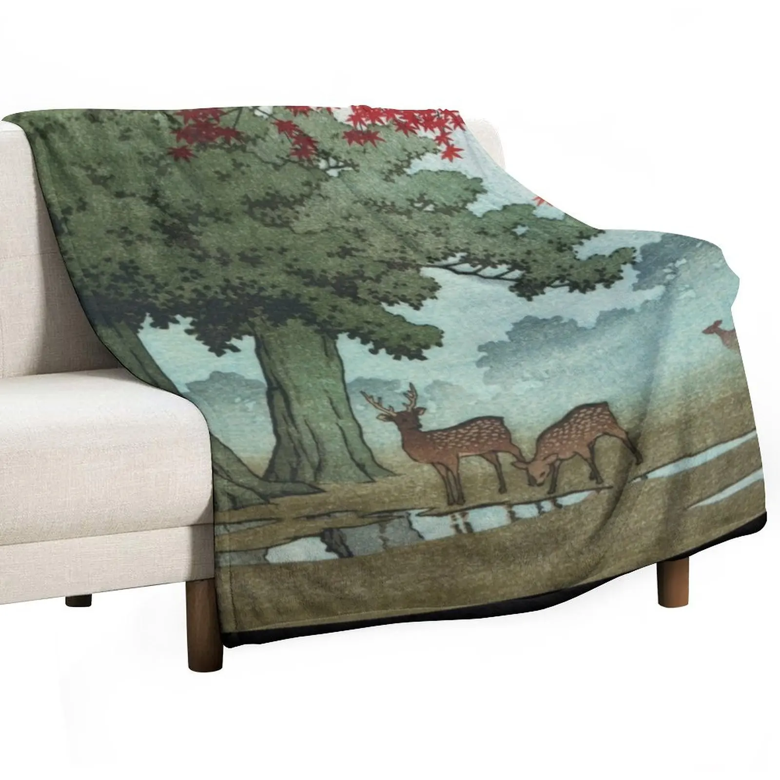 Олень Nara Park от Kawase Hasui пледы одиночные гигантские одеяла для дивана