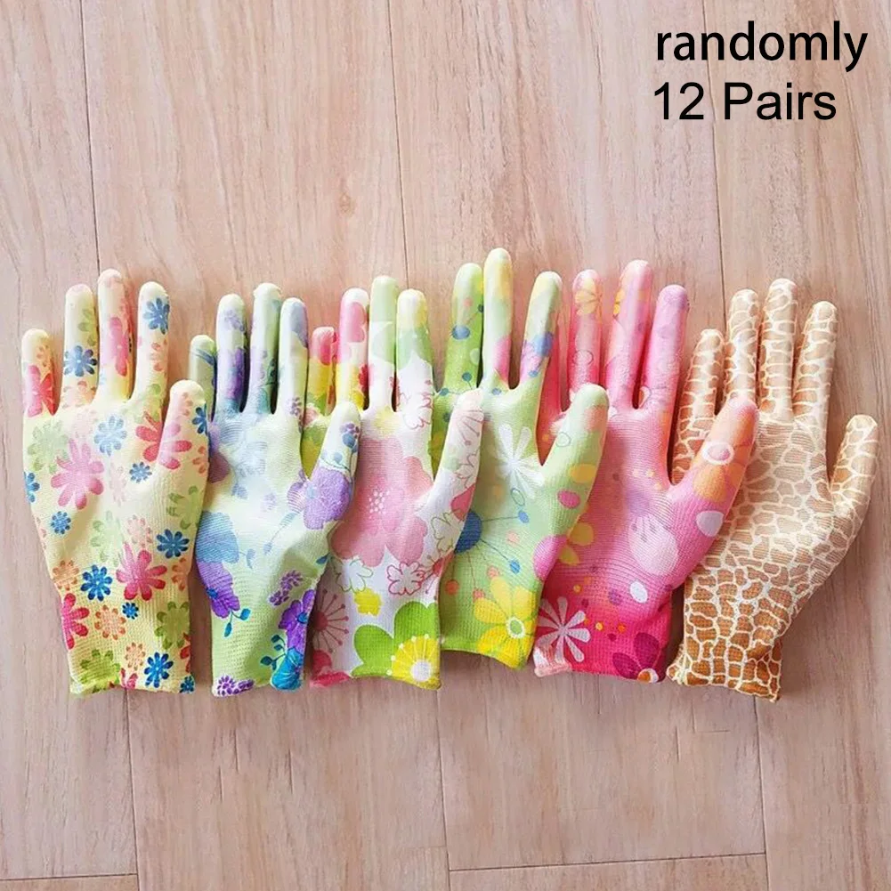 

12pairs Elastic Durable Outdoor Planting Hand Protecter Non Slip Printed Work Soft PU Leather Gardening Gloves